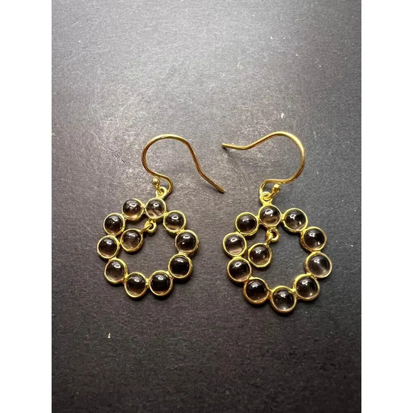 Smoky quartz drop earrings in gold over sterling silver - Picture 4 of 11